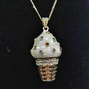 Real Collectibles by Adrienne Jeweled Ice Cream Cone Crystal & Enamel Pendant